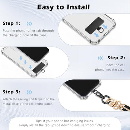 MoKo Heavy Duty Phone Tether Tab ×2, 360° Rotatable Spring O Ring ×2 - color: Black