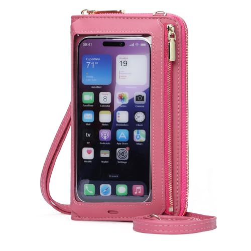 GOIACII Phone Purse Crossbody Bags for Women Small Travel Wallet Touch Screen RFID Blocking - color: A09 Fuchsia