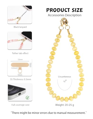 CH.yishi Beaded Phone Charm Wrist Strap with Tether Tab,Camera Lanyard - color: Yellow Lemon Quartz