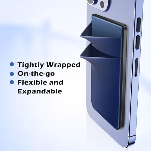 CloudValley Magnetic Wallet Compatible with MagSafe for iPhone 17/16/15/14/13/12 Series, 5 Card Stick on Back of Phone Credit Cards& ID Card Cell Phone Card Holder for Phone Case with Mag-Safe, Blue - color: Blue