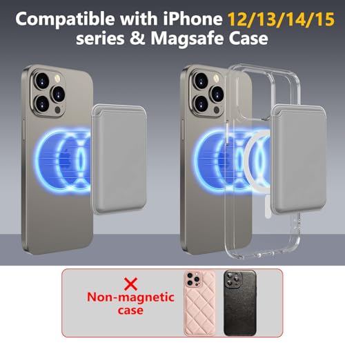 Upgraded MagSafe Wallet, Magnetic Phone Wallet 3 Cards Holder, 23 Magnets, Credit Card RFID Blocking, Slim Leather, Magnetic Wallets for iPhone 17/16/15/14/13/12 Series-Grey - color: Grey