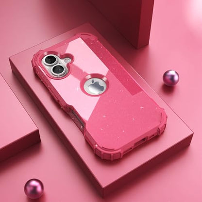 IDweel for iPhone 17 Case with Screen Protector for Women, 3 in 1 Shockproof Slim Fit Hybrid Heavy Duty Hard PC Cover Soft Silicone Bumper Full Body Anti-Fingerprint Case, Glitter Rose Red - color: Glitter Rose Red