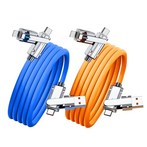 2 Pack USB C to C Cable 5ft Chubby Silicone 4 in 1 USB C Charging Cable - color: Orange+Blue