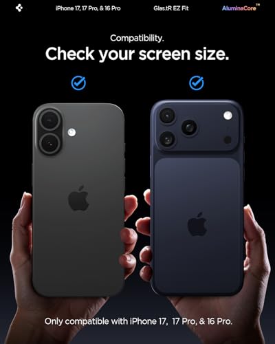 Spigen GlasTR EZ FIT Screen Protector for iPhone 17 Pro, 17, 16 Pro | AluminaCore Aluminum-enhanced 10H+ tempered glass, Auto-align tray, 100% clarity, Original touch, Case-friendly, 2Pack - size: iPhone 17 Pro / iPhone 17 / iPhone 16 Pro