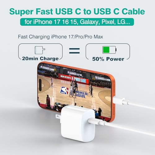 3.3 FT/1M USB C to USB C Cable for iPhone 17/16/15 Pro Max Plus, MacBook Air/Pro Charger, iPad Pro 13/12.9/11 inch, Air 5/4, Mini 6, Pixel - size: 3.3ft