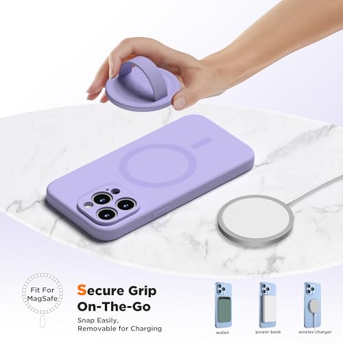 Upgraded Magnetic Phone Grip, Liquid Silicone Soft and Portable, Removable Finger Loop Ring Grip Holder for iPhone, Strong Magnetic Attraction, Compatible with MagSafe Phone Case, Lilac Purple - color: Lilac Purple