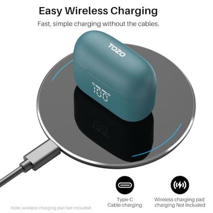 TOZO T20 Wireless Earbuds 97H Playtime, Wireless Charging LED Display Case - color: Green