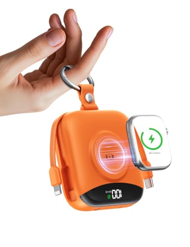 Portable Charger 10000mAh 22.5W Power Bank Built-in 2 Cables Keychain - color: Orange