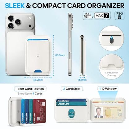 SHIELDON Genuine Leather Magnetic Wallet Stand for MagSafe, White | Strong Magnetic, Card Holder, Kickstand, Angle Adjustment, Rfid Blocking, for iPhone 17/16/15/14/13/12 Series & Magnet Case - color: White