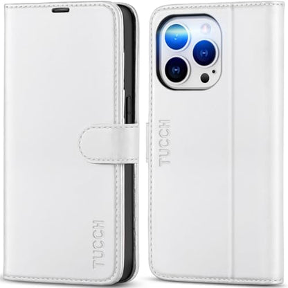 TUCCH Wallet Case for iPhone 14 Pro (6.1") 2022, Flip Stand, White - color: White