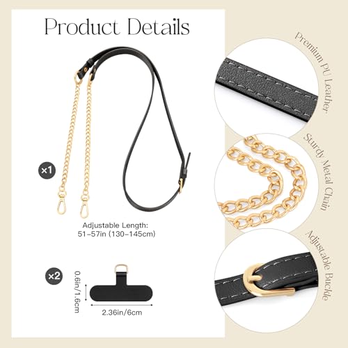 Dadanism Universal Phone Lanyard, Adjustable Crossbody Phone Strap - color: Black & Gold
