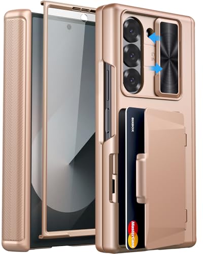 for Samsung Galaxy Z Fold 6 Case with Card Holder, Rose Gold - color: Rose Gold
