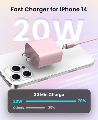 iPhone Charger Fast Charging, USB C Charger Block, 6FT/10FT Lightning Cable - color: pink