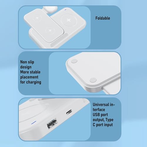 Foldable 4 in 1 Wireless Charging Station 15W, Phone Charger Stand for Desk with Watch & Earbuds Dock, Portable Fast Charger for Travel