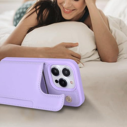iCoverCase Compatible with iPhone 13 Pro Case with Card Holder, Wallet Phone Case for Women Men RFID Blocking PU Leather Protective Case 6.1 Inch (Light Purple) - color: Light Purple
