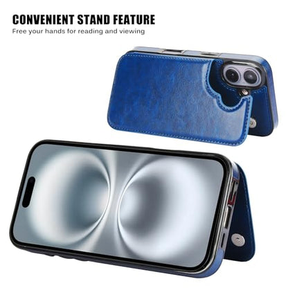 Wallet Case Compatible with iPhone 16 6.1", Slim Protective Case with Card Holder,Premium PU Leather Kickstand Card Slots Case with Double Magnetic Clasp-Deepblue - color: Deepblue, size: iphone 16 6.1"