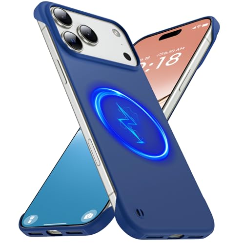 GRECAZO Magnetic Slim Frameless Case for iPhone 17 Pro Max, Blue | Compatible with MagSafe, Soft-Touch Matte Hard PC Cover, Ultra Thin Lightweight Minimalist, Pull Ring Lanyard, 6.9-Inch - color: Blue, size: iPhone 17 Pro Max