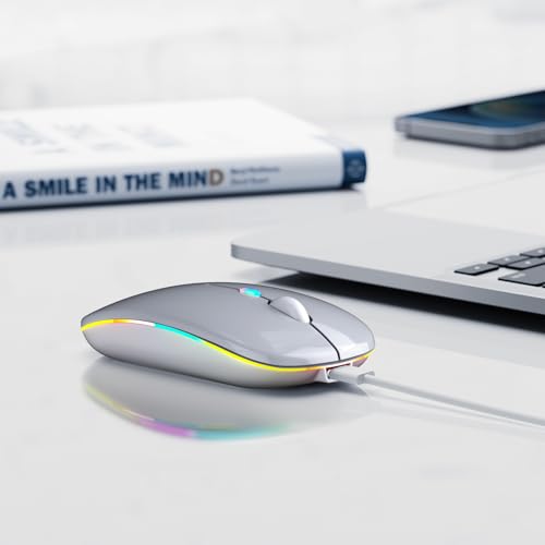 Afaartcci Rechargeable Wireless Mouse, Silent Bluetooth Mouse (Silver) - color: Silver