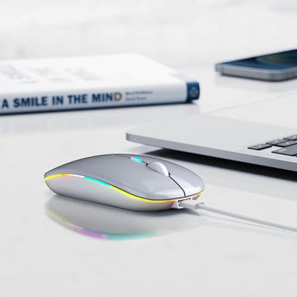 Afaartcci Rechargeable Wireless Mouse, Silent Bluetooth Mouse (Silver) - color: Silver
