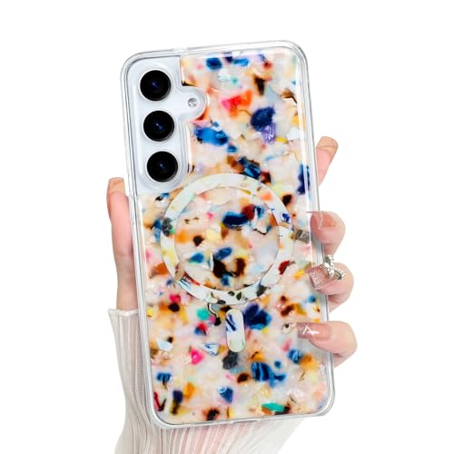 Bonoma for Samsung Galaxy S25 Case Marble Sparkly Crystal Corner | Luxury Back, Magnetic Support for MagSafe Shockproof Cover, and High-Duty Protection for Girls Women - color: Marble-Color, size: Samsung Galaxy S25