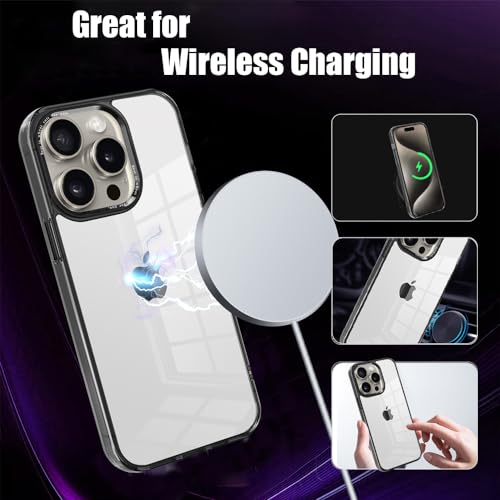 CcacHe Designed for iPhone 15 Pro Case,[Anti-Yellowing] [Military-Grade Protection] Anti-Scratch Transparent Back Slim Shockproof Phone Cover 6.1 Inch (Black) - color: Black