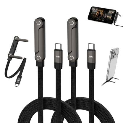 240W USB C Charger Cable Holder Flat USB C Cord with Stand 90° Right Angled - color: 2black
