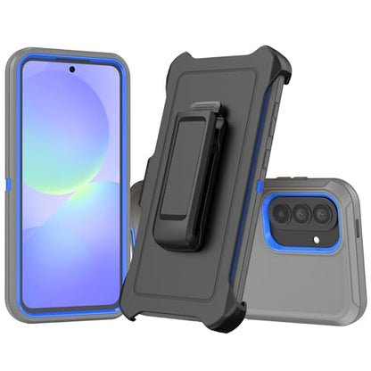 Compatible with Samsung Galaxy A37 Case, with Belt Clip Holster Heavy Duty Rugged Shockproof Full Body Protection Kickstand Cover for Samsung Galaxy A37 Phone (Grey+Blue) - color: Grey+Blue