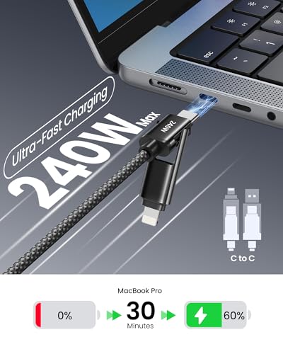 Silkland 4 in 1 Multi Charging Cable 240W Fast Charging Cords 5FT, Braided