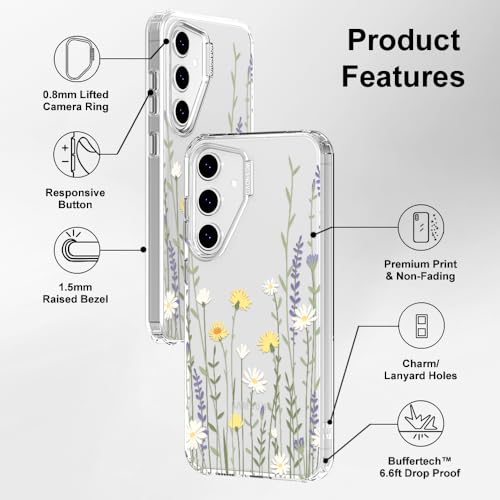 MOSNOVO Case for Samsung Galaxy S24 FE, [Buffertech 6.6ft Military-Grade Drop Protection] [Anti Peel Off Tech] Clear TPU Bumper Phone Case Cover Design - Wild Meadow - color: Clear - Wild Meadow, size: Samsung Galaxy S24 FE