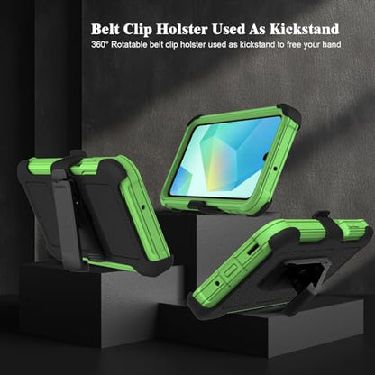 for Samsung Galaxy A16 5G Case with 2 Pack Tempered Glass Screen Protector, [Holster Series] Belt Clip Hard Tough Heavy Duty Rugged Shockproof Protective Cell Phone Case (Green) - color: Green