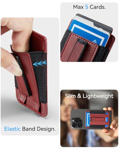 Phone Card Holder Wallet with Stand, Hold 6 Card for iPhone Andriod - color: WinRed