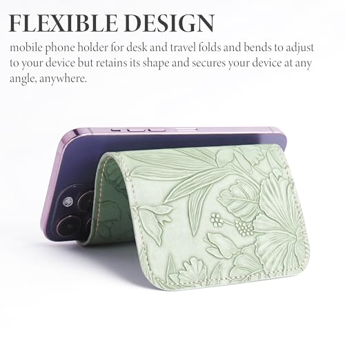 Airplane Travel Essentials for Flying Flex Flap Cell Phone Holder & Flexible Tablet Stand for Desk, Bed, Treadmill, Home & in-Flight Airplane Travel Accessories(1-Carved Green2) - color: 1-Carved Green2