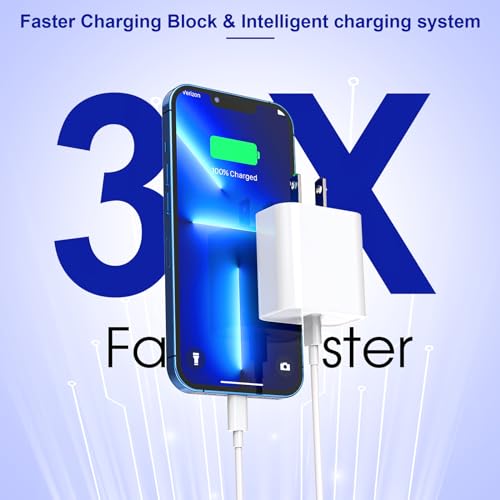 Apple Fast Charger, 10FT Extra Long Fast iPhone Charger Travel Plug Adapter Super Quick Apple Charging USB C Wall Charge Block with 10Foot Lightning Cable Cord for iPhone 14/13/12/11/X/XR/SE2022/iPad - size: 10FT