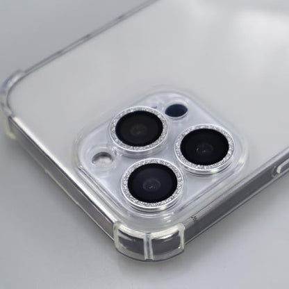 BONVAN for iPhone 15 Pro / 15 Pro Max / 14 Pro / 14 Pro Max Camera Lens Protector Bling Glitter Metal Crystal Tempered Glass Screen Accessories Lens Cover (Silver) - color: Silver