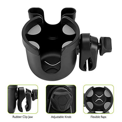 Accmor Stroller Cup Holder with Phone Holder, Bike Cup Holder, Universal Cup Holder for Uppababy Nuna Strollers, 2-in-1 Drinks Holder for Walker, Wheelchair, Scooter - color: All Black