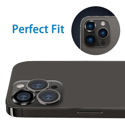 Designed for iPhone 16 Pro and 16 Pro Max Camera Lens Protector, Metal Lens Cover 9H Tempered Glass Camera Cover Anti Scratch Shockproof Screen Protector - color: Black