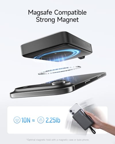 CUKTECH Magnetic Power Bank, 10000mAh Portable Charger, 20W Fast Charging & 7.5W Wireless, Built-in USB-C Cable, Battery Pack for iPhone 15/16/17 Series, Samsung, for Travel, Work & Daily Use