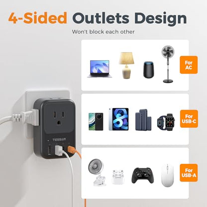 TESSAN USB C Charger Block 20W PD, Fast Charging Adapter with Foldable Plug - color: Black, size: 2 USB-C/A