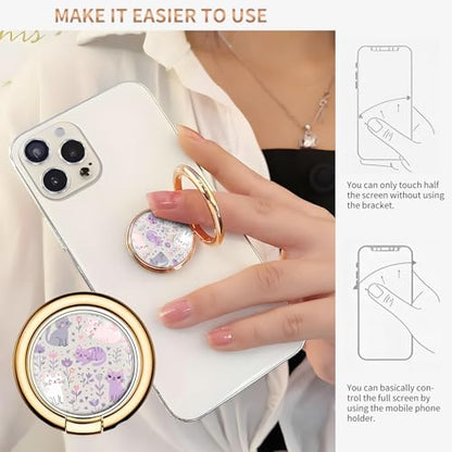 Cell Phone Ring Holder, Cute Metal Phone Grip Stand Finger Ring Kickstand, Flexible 360°Rotation Phone Tablet Case Accessories Compatible with Most Phones Cute Purple Cats - color: Cute Purple Cats