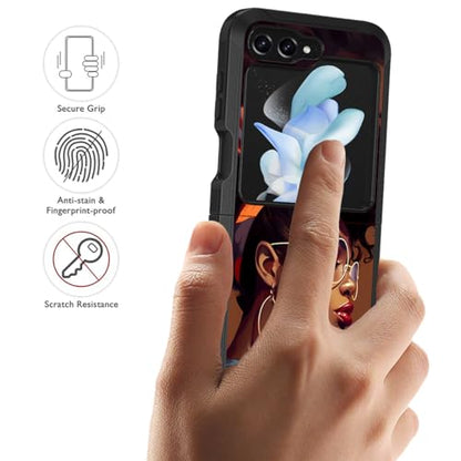 for Samsung Galaxy Z Flip 5 Case, Heavy Duty Dual Layer Hybrid Military Grade Shockproof Drop Folding Protective Cover for Samsung Galaxy Z Flip 5 5G 2023, African American Girl - color: African American Girl