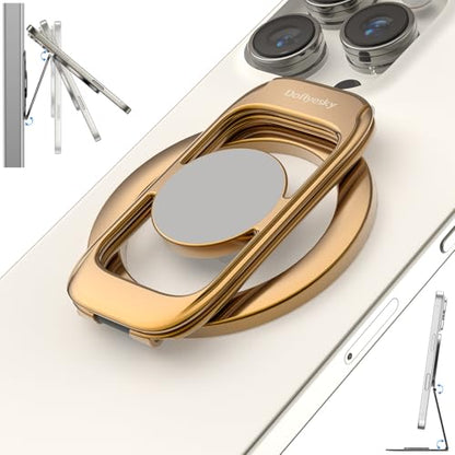 Magnetic Phone Ring Holder for MagSafe Phone Grip & Kickstand, Strong Dual-Sided Magnets Compatible with MagSafe Car Mount for iPhone 17/16/15/14/13/12 Pro Max and Android Phone Cases (Gold) - color: Gold