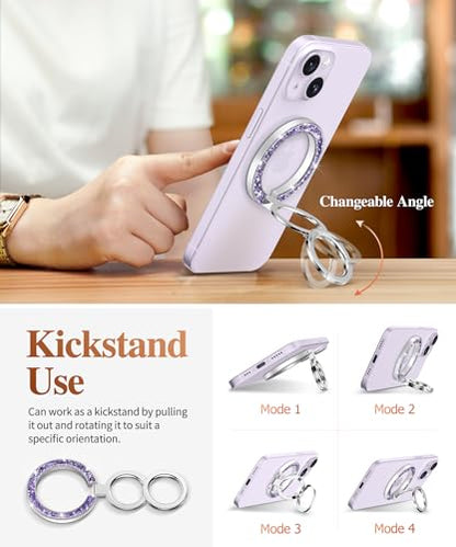 GVIEWIN Magnetic Phone Ring Holder, Compatible with MagSafe Phone Grip | Adjustable Stand, Magnet Phone Ring Kickstand, for iPhone 17/16/15/14/13/12 Pro Max Plus Air/Other Phones (Glitter/Purple) - color: Glitter/Purple