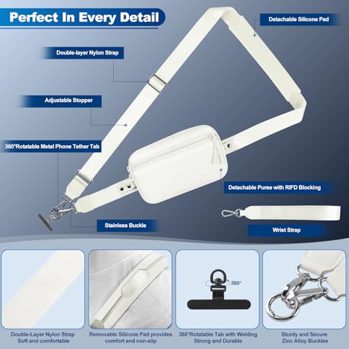 YFWE Clip and Go Strap for Phone with Wallet Crossbody, Adjustable Phone Lanyard with Detachable RFID Wristlet Wallet, Cream (L) - color: Cream, size: Large