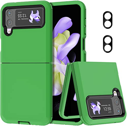 for Galaxy Z Flip 4 Case with Camera Lens Film,Shockproof Protective Phone Case Heavy Duty Full Body Protection Drop Proof Hard Rugged Cover for Samsung Galaxy Z Flip 4 (Green/Black) - color: Green/Black