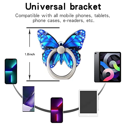 Bling Metal Cute Butterfly Cell Phone Ring Holder 360°Rotation Finger Stand Kickstand Universal Compatible with All Smartphone(Diamond Deep Blue) - color: Butterfly/deep blue