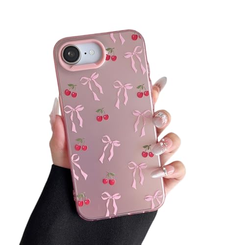 ZTOFERA for iPhone 16E/iPhone 17E Case,Cute Pink Ribbon Bow Tie Aesthetic Phone Case,Trendy Slim Hard IMD Shockproof Protective Bumper Phone Cover for Women Girls,Cherry - color: Cherry, size: iPhone 16E/iPhone 17E 6.1"