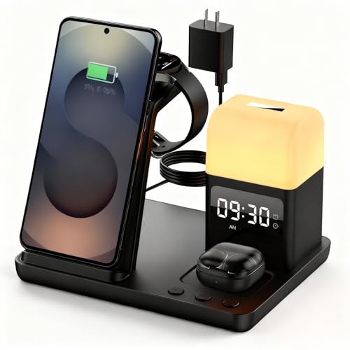 Wireless Charger for Samsung Charging Station with Digital Clock-Alarm - color: Black