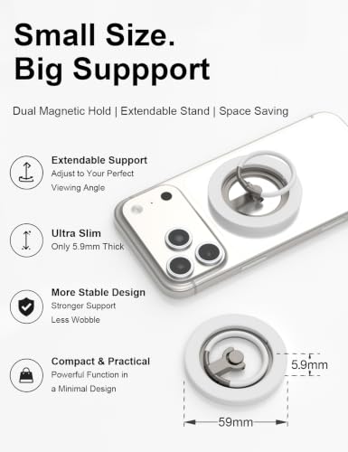 MagSafe Phone Grip Stand, 360° Rotatable, Dual-Sided Magnet - color: White