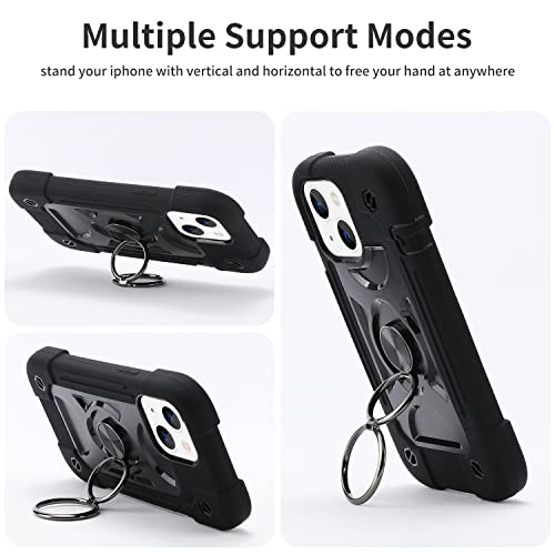 MARKILL Compatible with iPhone 14 Case/iPhone 13 Case 6.1 Inch with Built-in 360°Rotating Ring Stand, Military Grade Drop Protection Full Body Rugged Heavy Duty Durable Cover. Black - color: Black, size: iPhone 14/iPhone 13 6.1"