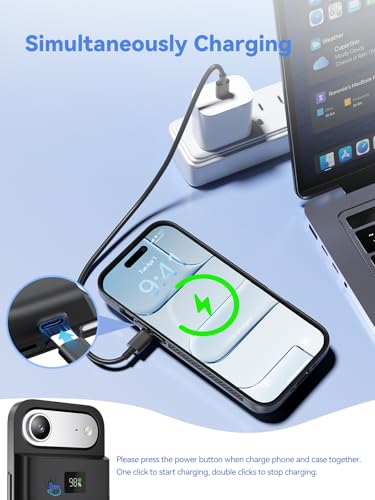 NEWDERY 9300mAh Battery Case for iPhone Air Fast Wireless Charging Case | Portable Protective Wireless,Support Carplay,6.5inch Rechargeable Battery Charger Cover,USB-C Port,Black - size: iPhone 17 Air-9300mAh